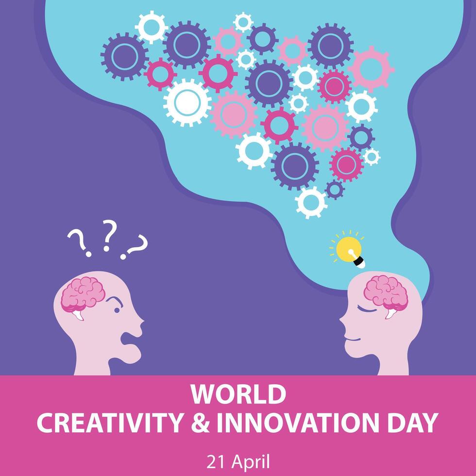 illustratie vector grafisch van de menselijk hoofd geeft uit de verbeelding van versnellingen, perfect voor Internationale dag, wereld creativiteit en innovatie dag, vieren, groet kaart, enz.