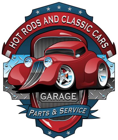 Hot Rods en klassieke auto&#39;s Garage Vintage teken vectorillustratie vector
