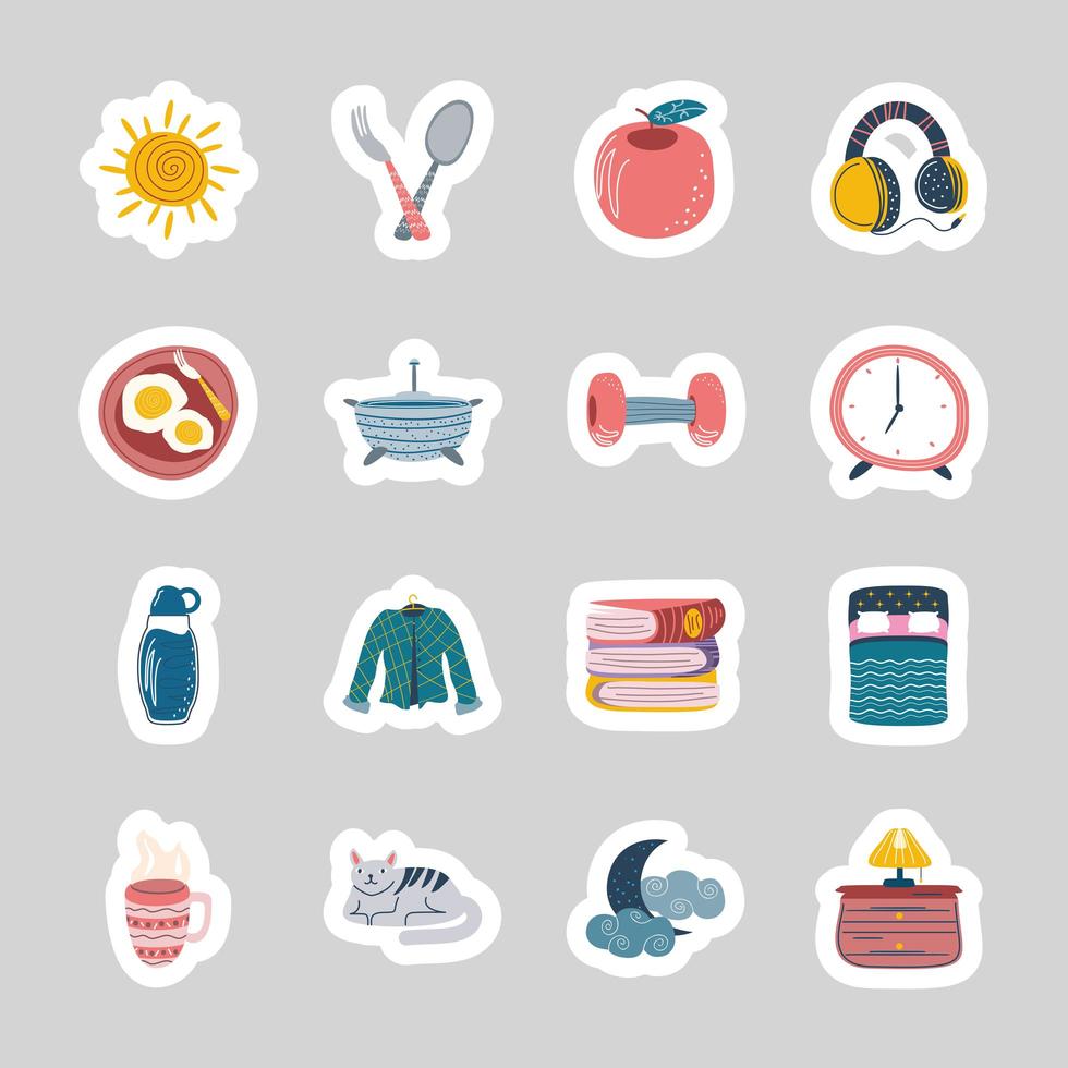 dagelijkse stickers items vector