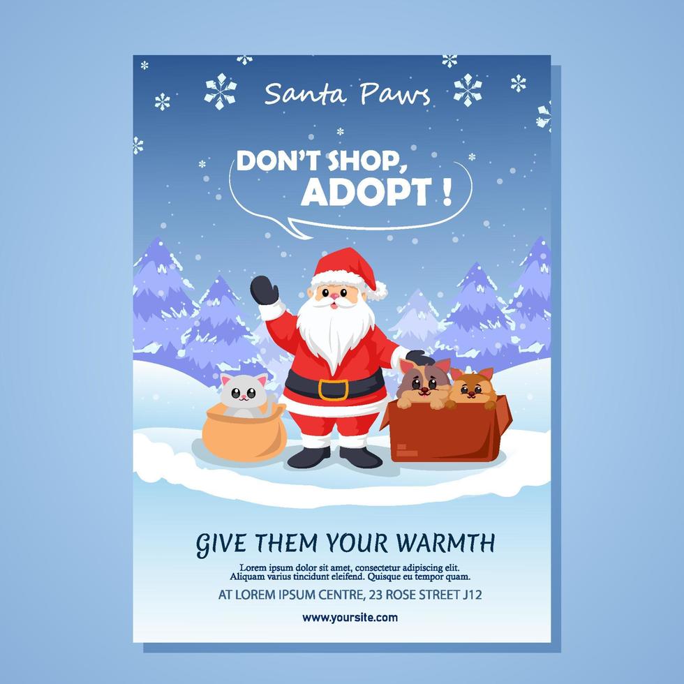 santa paws poster concept adopteer huisdier vector