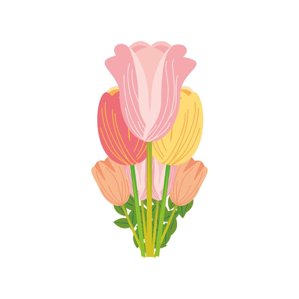 bloemen tulp blad bloemen in cartoon stijl witte achtergrond vector