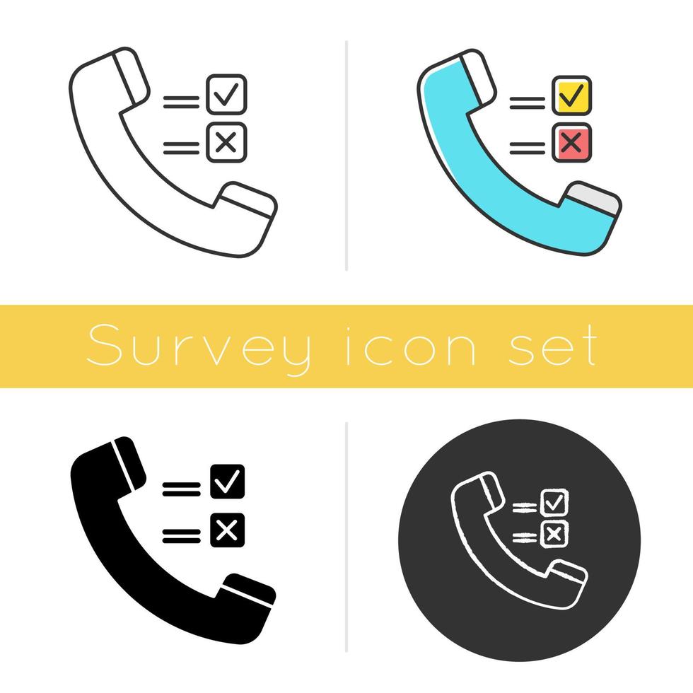 telefoon enquête icoon. sociaal onderzoek. opiniepeiling. consument, klanttevredenheid. feedback. evaluatie. gegevens verzamelen. glyph-ontwerp, lineaire, krijt- en kleurstijlen. geïsoleerde vectorillustratie vector