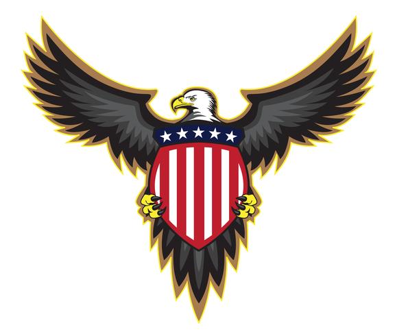 Patriottische Amerikaanse Adelaar, Uitgespreide Vleugels, die Schild Vectorillustratie houden vector