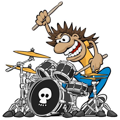 Wilde Drummer spelen Drum Set Cartoon vectorillustratie vector