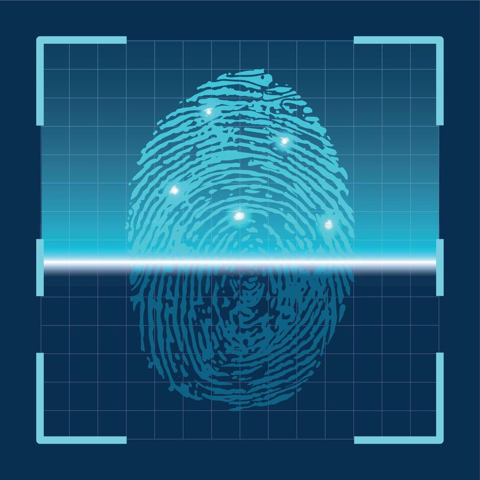 vingerafdruk scannen. vinger scannen biometrisch ID kaart futuristische technologie. identificatie veiligheid systeem sensor. duim scanner vector concept