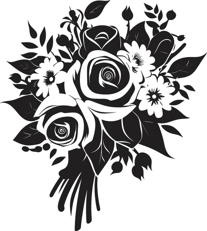 finesse in bloemen bruids boeket embleem bevallig bloemblad harmonie zwart bruids doos vector