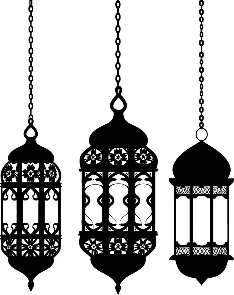 ai gegenereerd silhouet Arabisch hangende lantaarns zwart kleur enkel en alleen vector