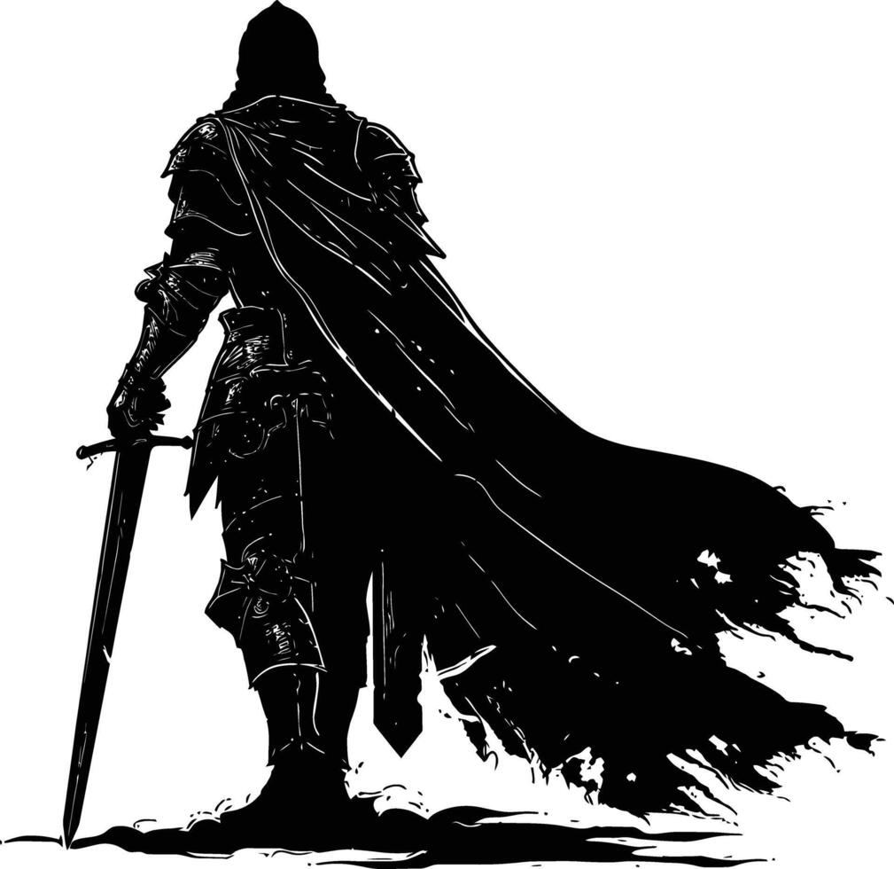 ai gegenereerd silhouet ridder vol lichaam zwart kleur enkel en alleen vector