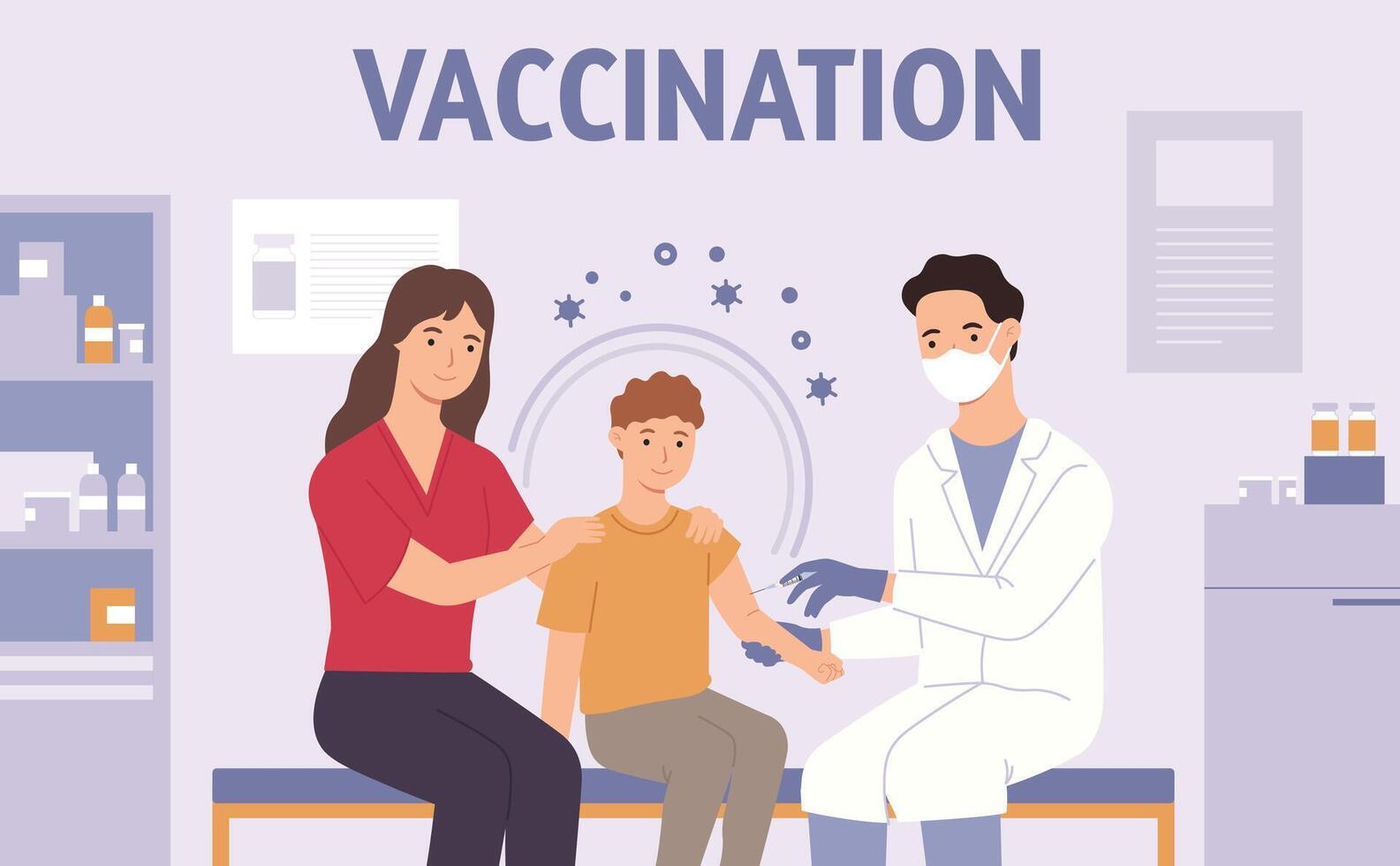kinderen vaccinatie. kinderarts dokter maken injectie voor immunisatie. moeder en kind in ziekenhuis. virus of griep vaccin vector concept