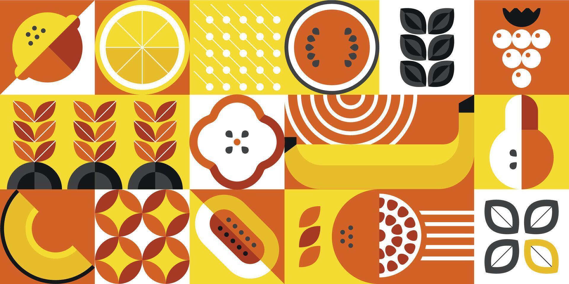 meetkundig voedsel. abstract minimalistisch biologisch voedsel banier met brutalistisch vormen en gemakkelijk vormen. vector illustratie