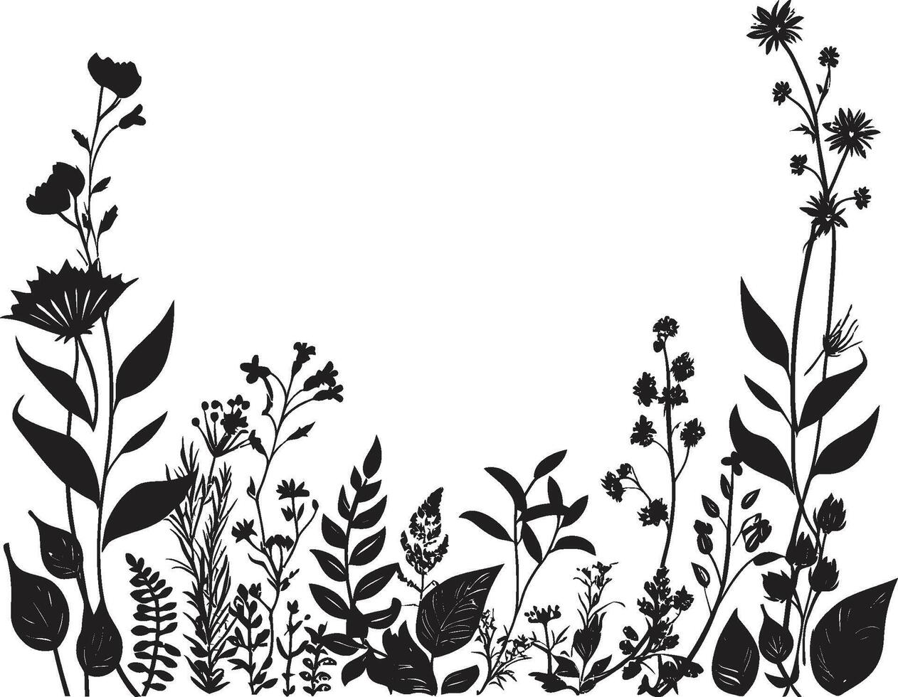 monochroom tuin grens bloemen vector embleem middernacht geïnkt bloeilandschap zwart botanisch grens