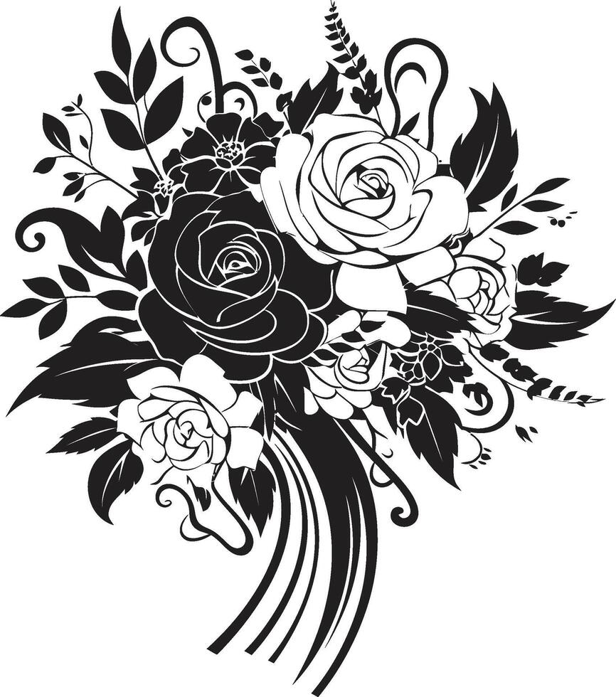etherisch bruids ruikertje zwart doos vector embleem bruiloft bloesem charme bruids boeket icoon