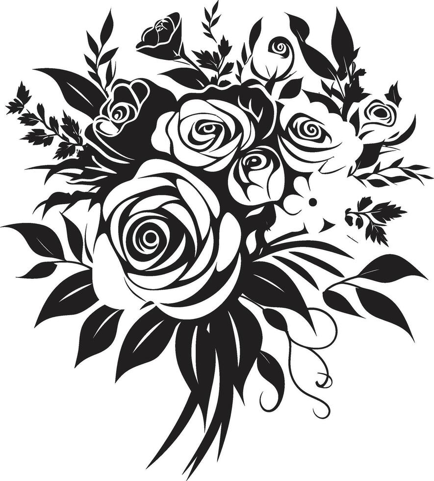 Fijn bloemblad harmonie bruids doos embleem etherisch bruids bloeien zwart vector embleem