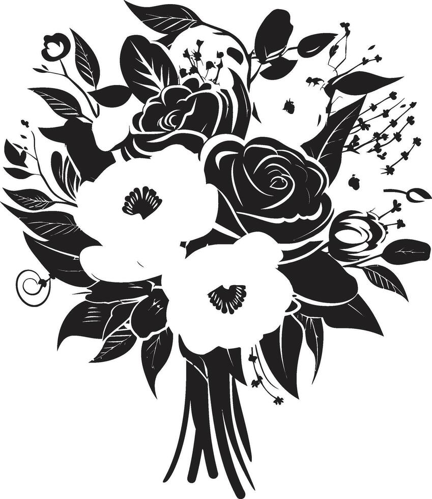 bruids boeket elegantie monochroom doos logo elegant bloemen essence zwart boeket embleem vector