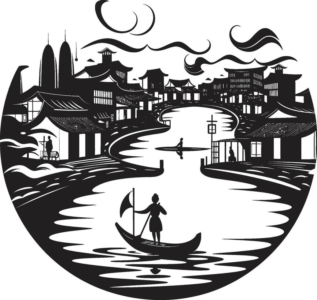 rivieroever erfgoed zwart vector detail vreemd waterkant gehucht elegant embleem