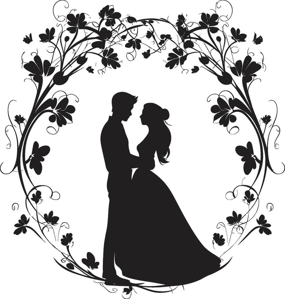 elegant boeket duo emblematisch vector botanisch huwelijk zwart logo icoon