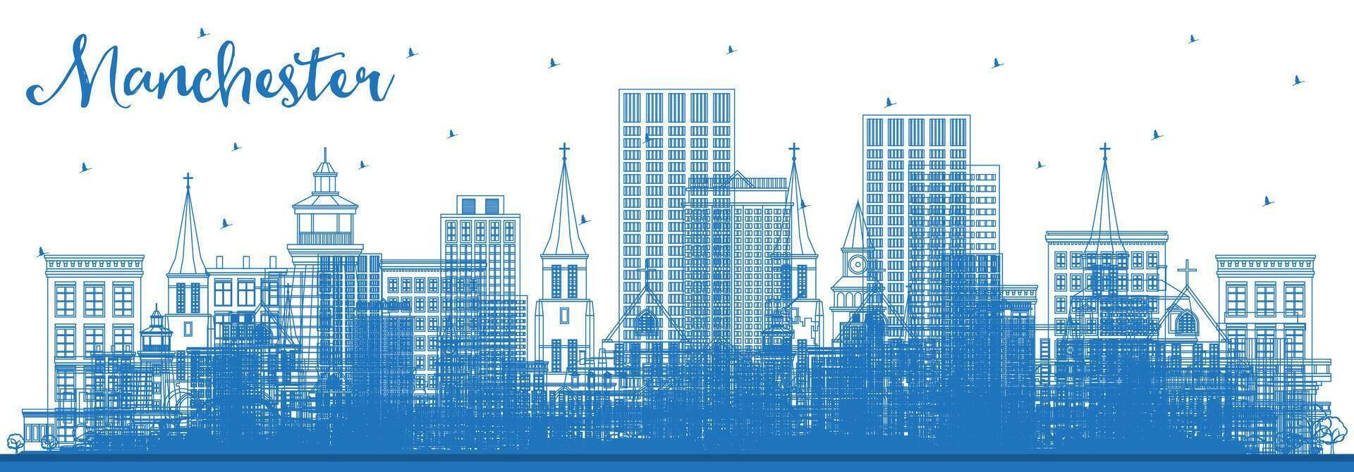schets Manchester nieuw hampshire stad horizon met blauw gebouwen. bedrijf reizen en toerisme concept met historisch en modern architectuur. Manchester Verenigde Staten van Amerika stadsgezicht met oriëntatiepunten. vector