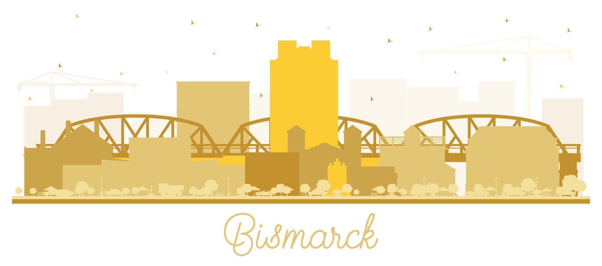 Bismarck noorden dakota stad horizon silhouet met gouden gebouwen geïsoleerd Aan wit. Bismarck Verenigde Staten van Amerika stadsgezicht met oriëntatiepunten. bedrijf reizen en toerisme concept. vector
