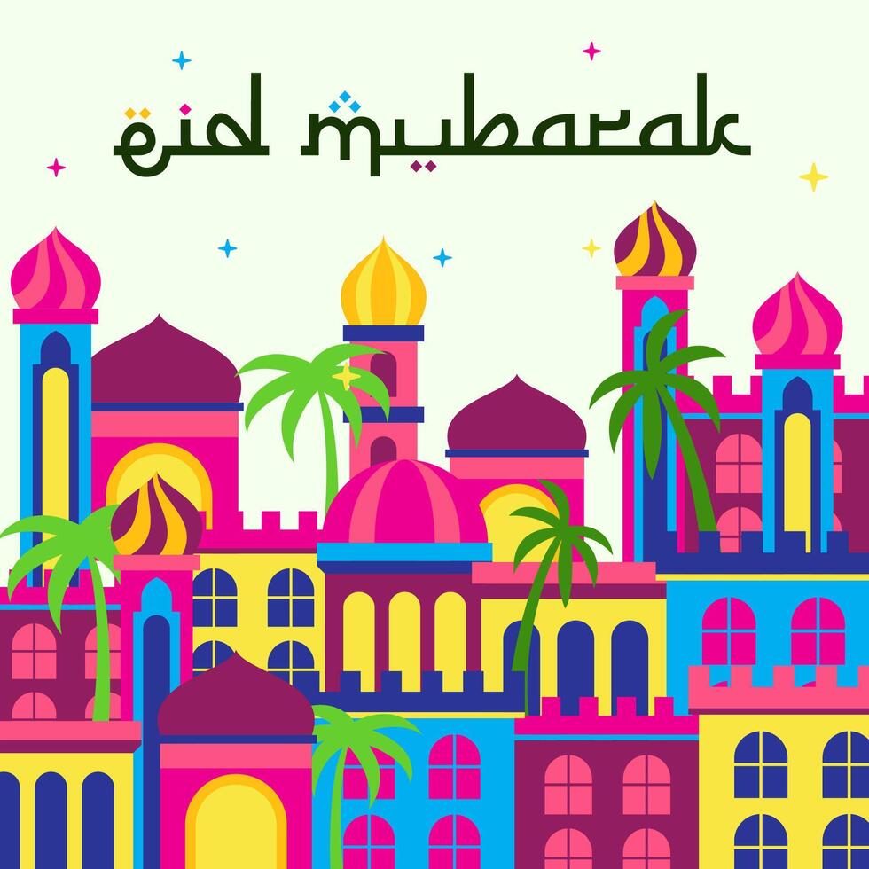 eid mubarak achtergrond met Arabisch stad. vector illustratie