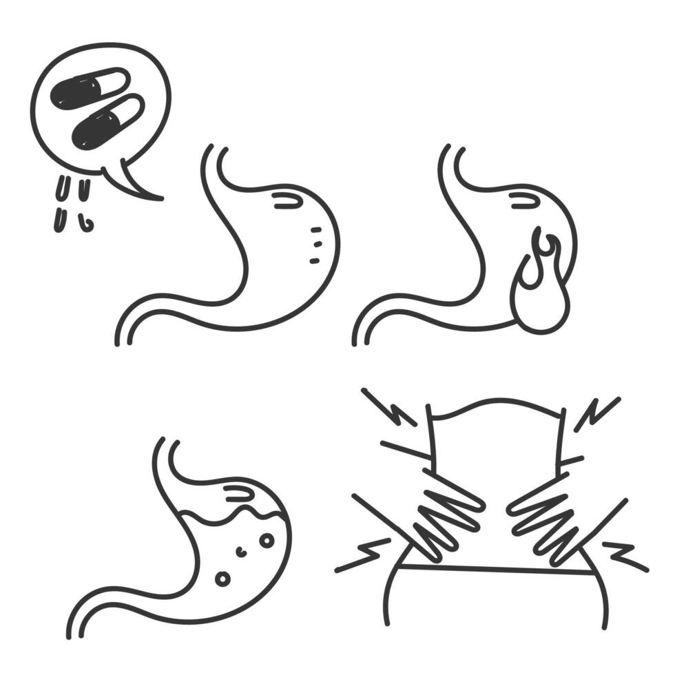 hand- getrokken tekening maag- aandoeningen verwant icoon illustratie vector