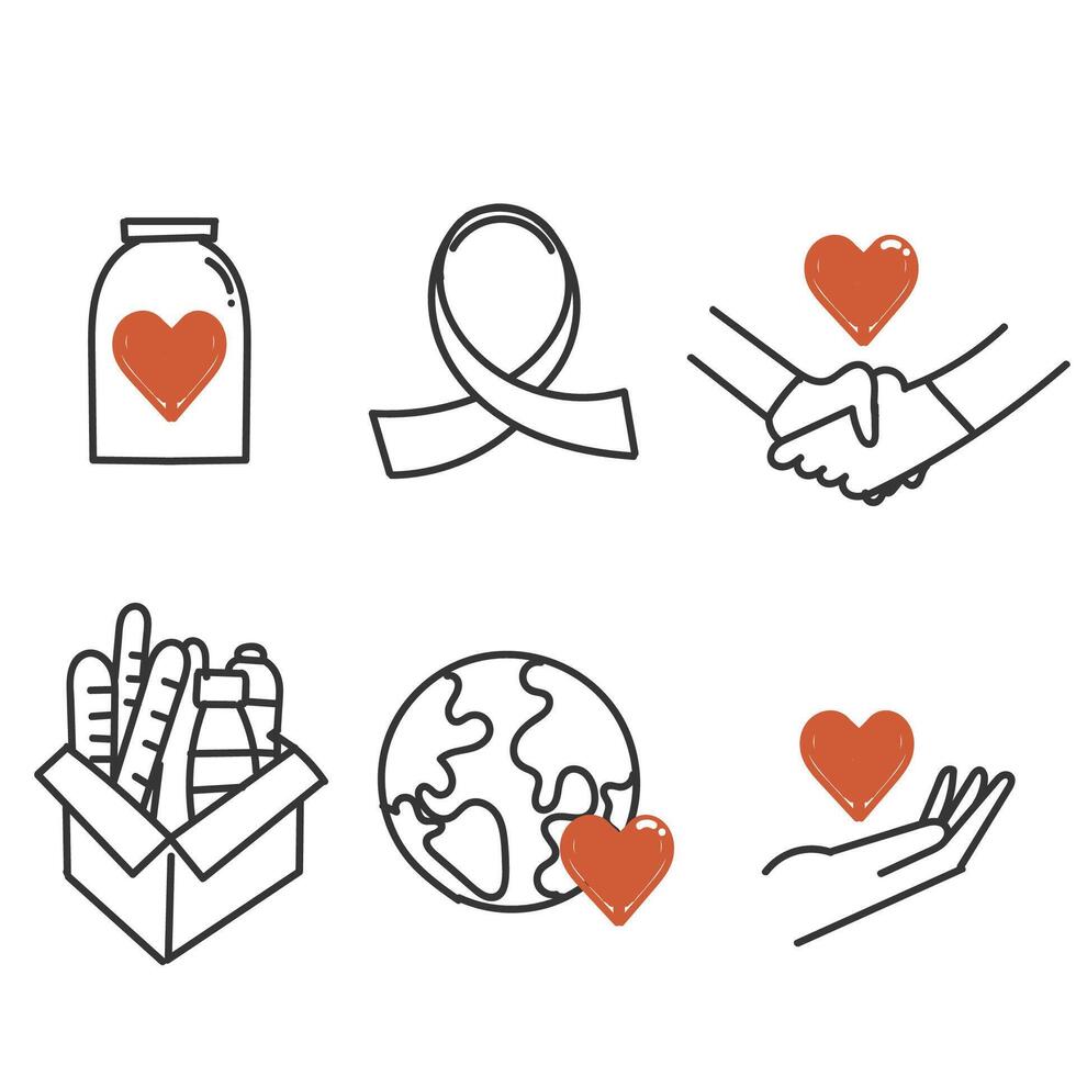 hand- getrokken tekening zorg liefdadigheid en bijdrage verwant icoon illustratie vector
