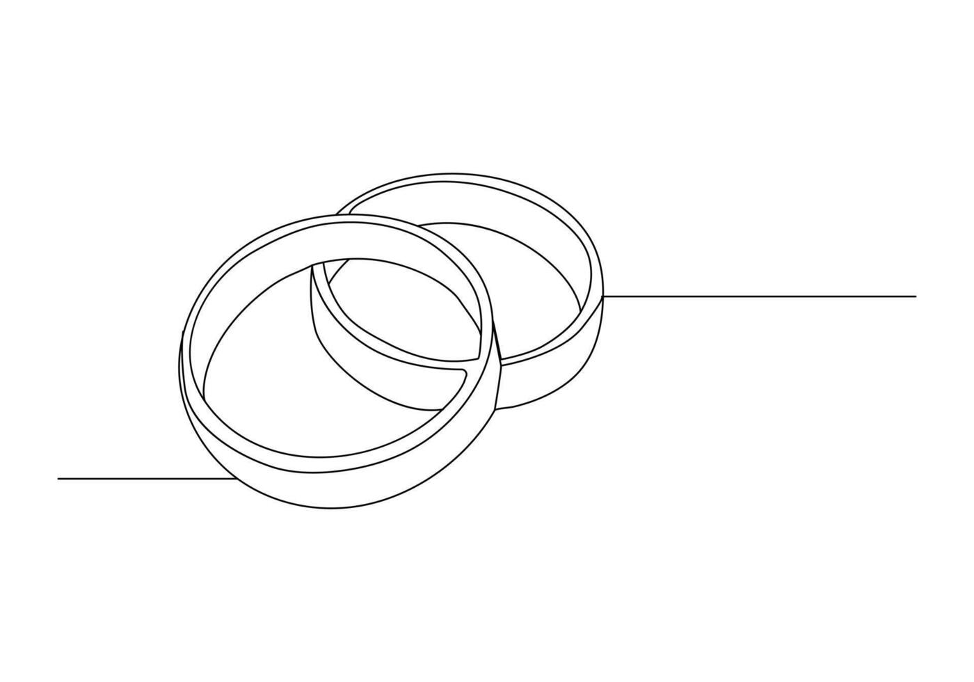 bruiloft ringen in doorlopend lijn tekening. romantisch elegantie concept en symbool voorstel verloving en liefde huwelijk in gemakkelijk lineair stijl. bewerkbare hartinfarct. schets vector illustratie