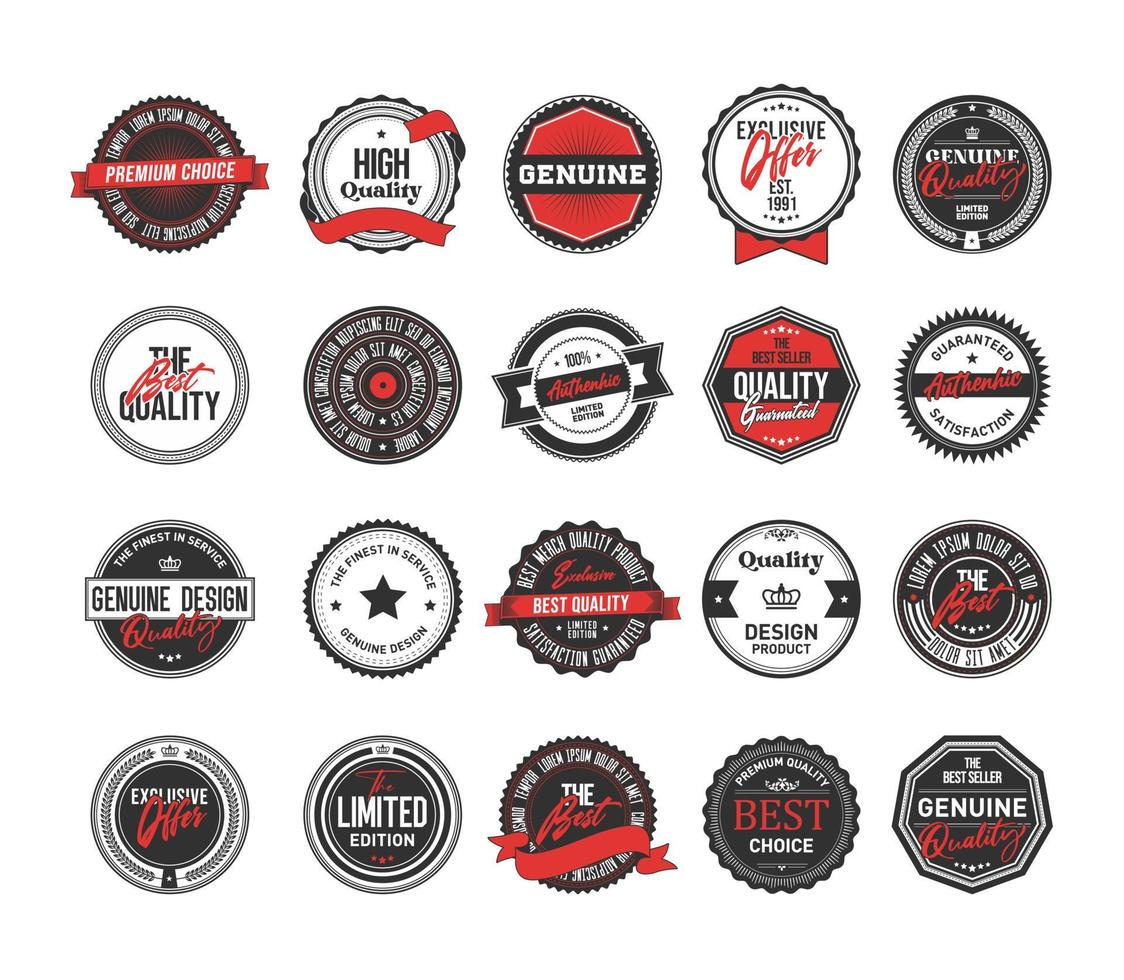 zwarte, witte en rode vintage badges collectie vector