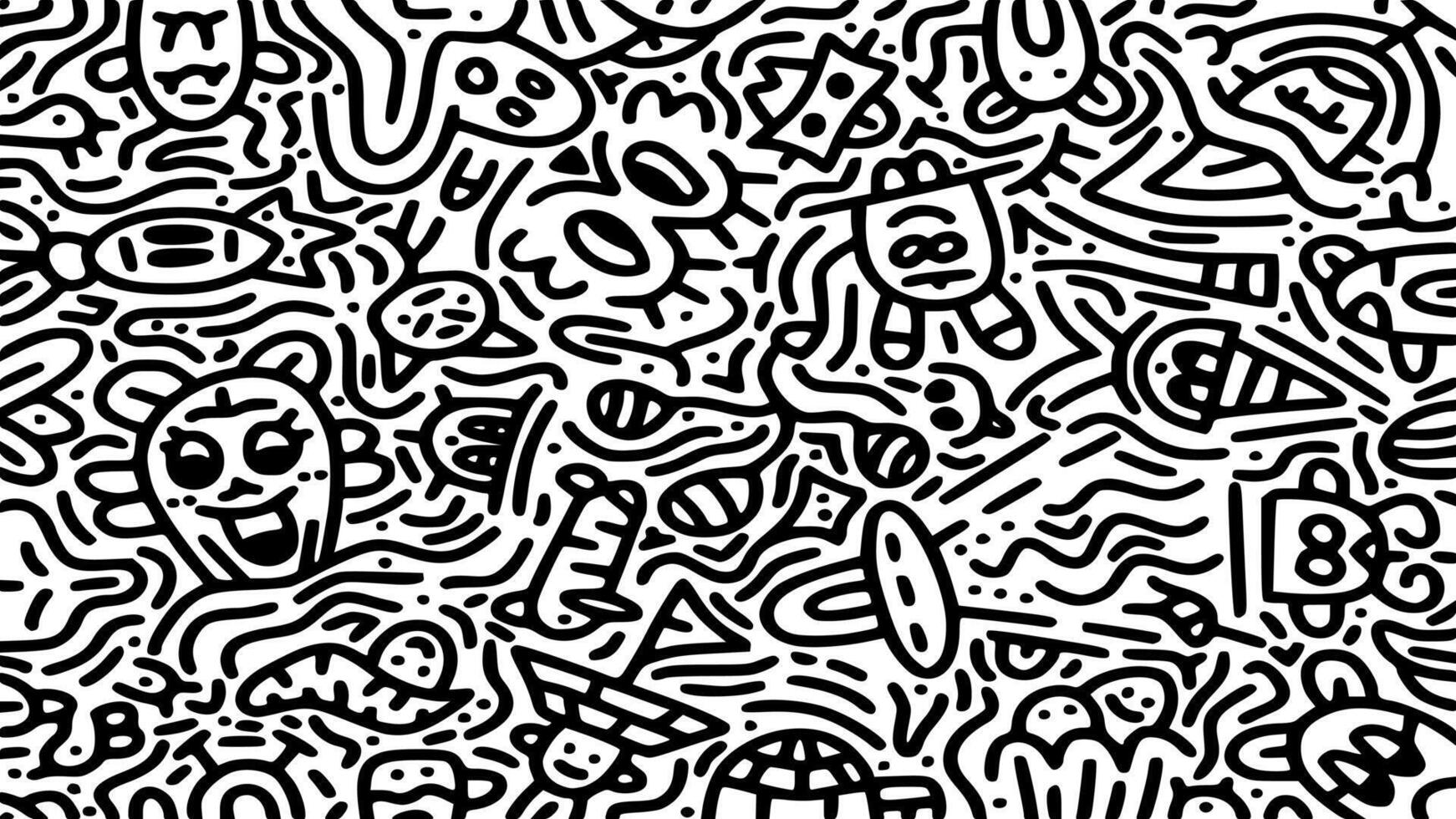 schattig hand- getrokken tekening kunst met zwart lijnen vulling de papier. creatief abstract vector illustratie geschikt voor behang, tekening boeken, dekt. geïsoleerd Aan wit achtergrond