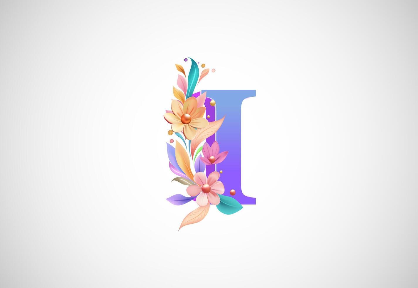 bloemen alfabet i. logo voor bruiloft uitnodigingen, groet kaart, verjaardag, logo, poster andere ideeën vector