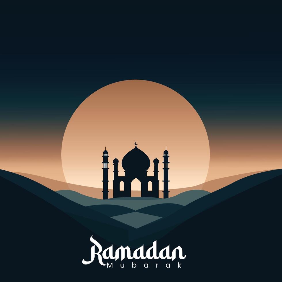 silhouet landschap van moskee met glimmend lucht voor Ramadan ontwerp grafisch in moslim cultuur en Islam geloof. vector illustratie van achtergrond moskee in de nacht voor Islamitisch behang ontwerp