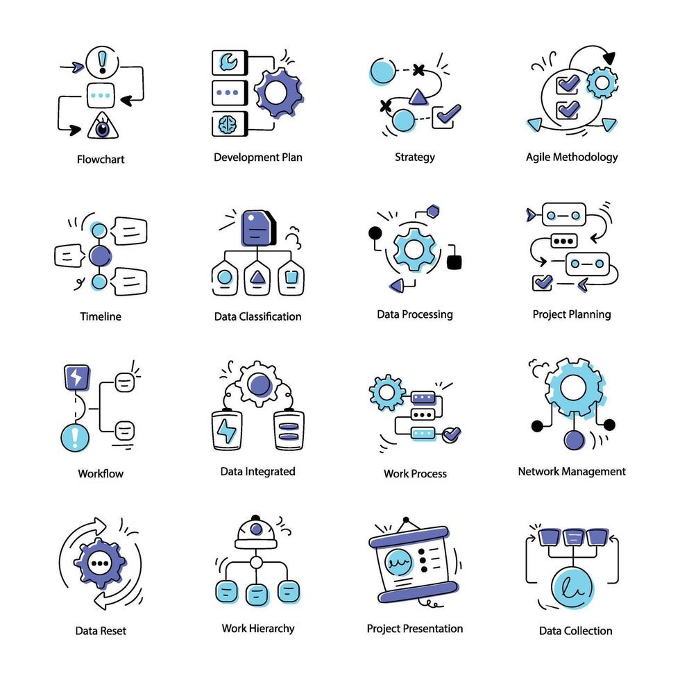 verzameling van tekening stijl workflow pictogrammen vector