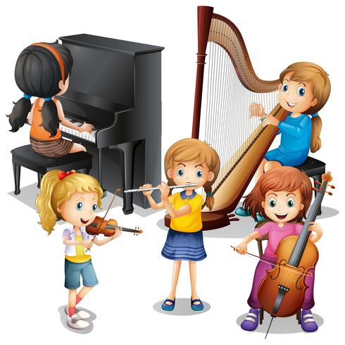 Veel kinderen spelen klassieke muziek vector