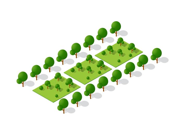 Isometrische 3d bomen bos camping natuurelementen vector