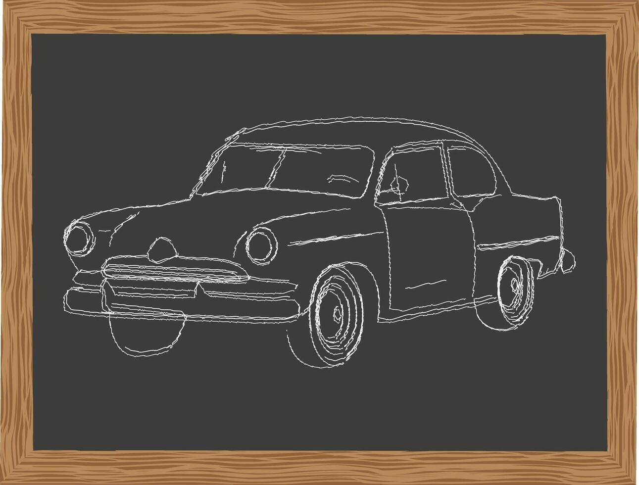 silhouet klassiek retro auto. ontwerp voor groet kaarten, affiches, pleisters, kleding afdrukken, emblemen, tatoeages. retro auto getrokken Aan een school- bord. vector