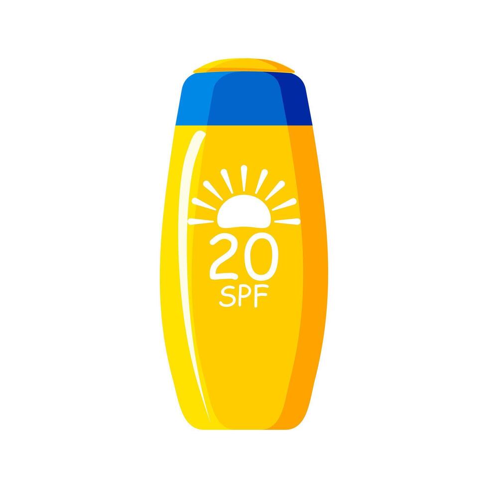 geel buis met een blauw pet van spf 20 zonnescherm Aan een wit achtergrond. schoonheidsmiddelen met uv bescherming. vector. vector