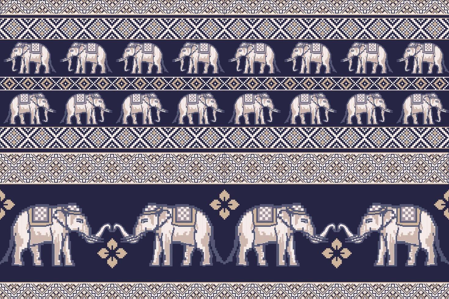 traditioneel Thais olifant pixel kunst naadloos patroon. vector ontwerp voor kleding stof, kleding, borduurwerk, inpakken, behang, en achtergrond