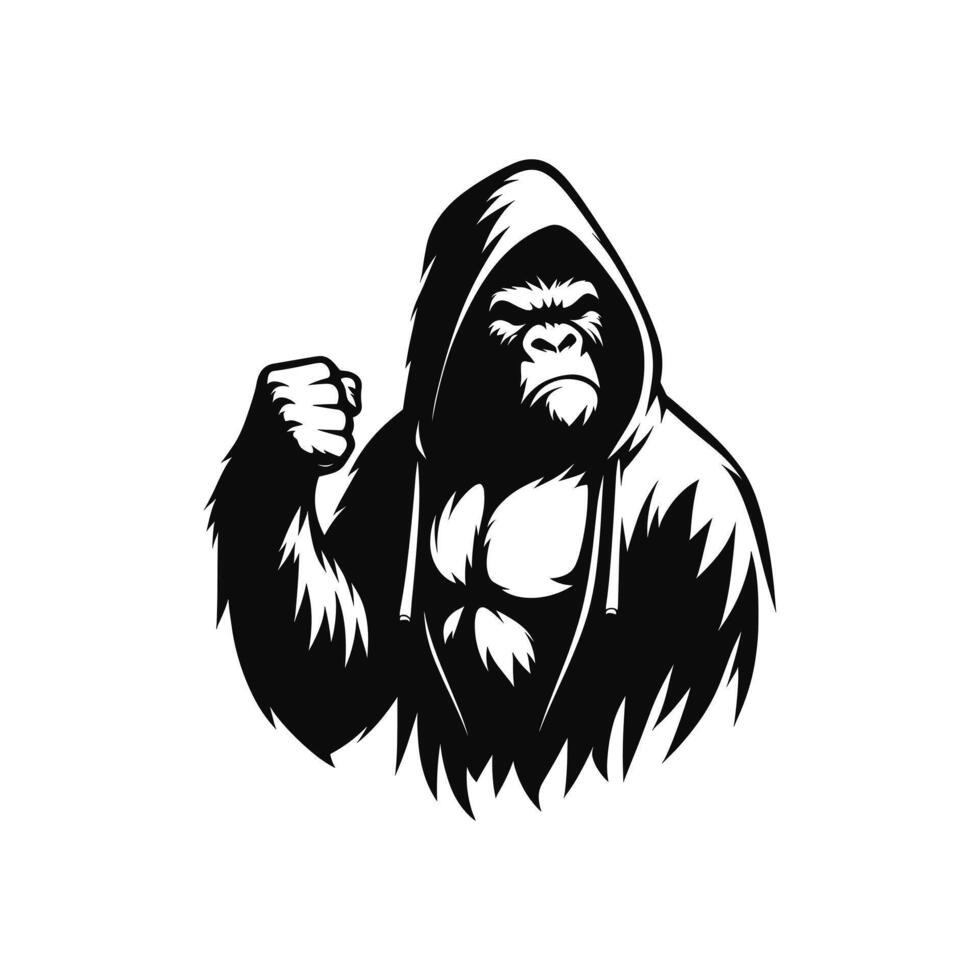 silhouet van boos gorilla vervelend een capuchon logo icoon symbool vector illustratie