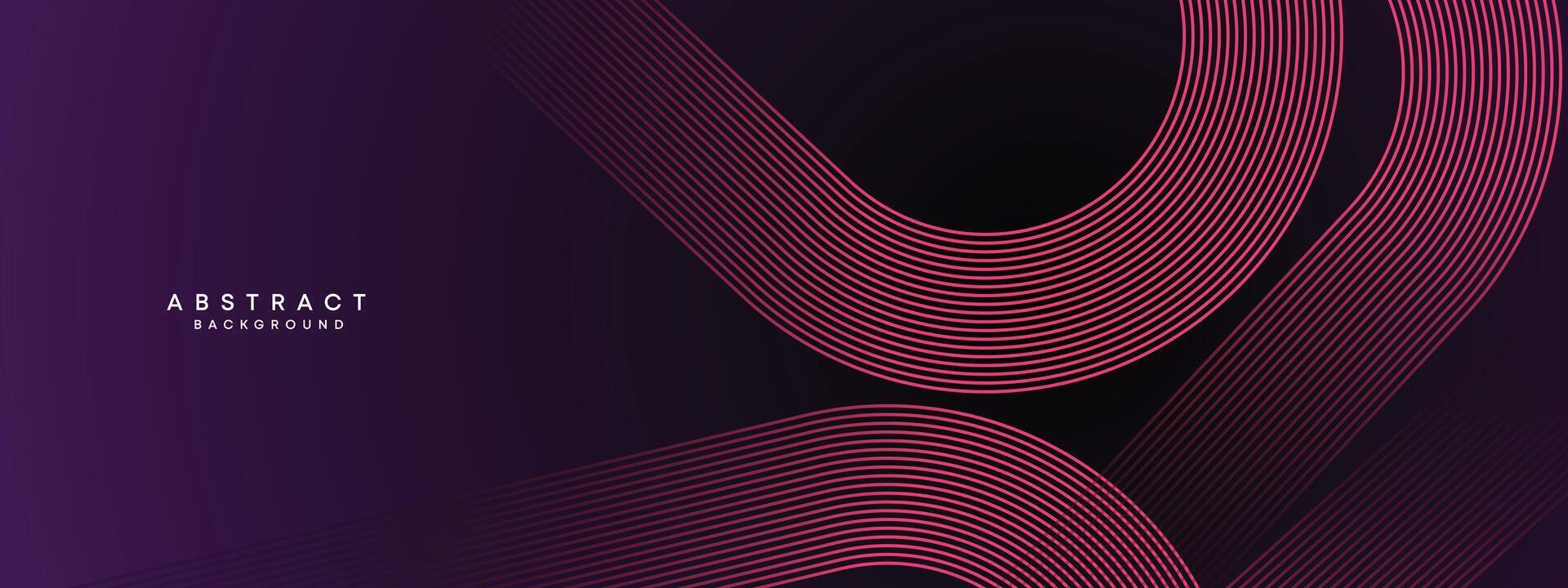 abstract donker Purper en roze golvend cirkels lijnen technologie achtergrond. helling met gloeiend lijnen glimmend meetkundig vorm en diagonaal, voor brochure, omslag, poster, banier, website, hoofd vector