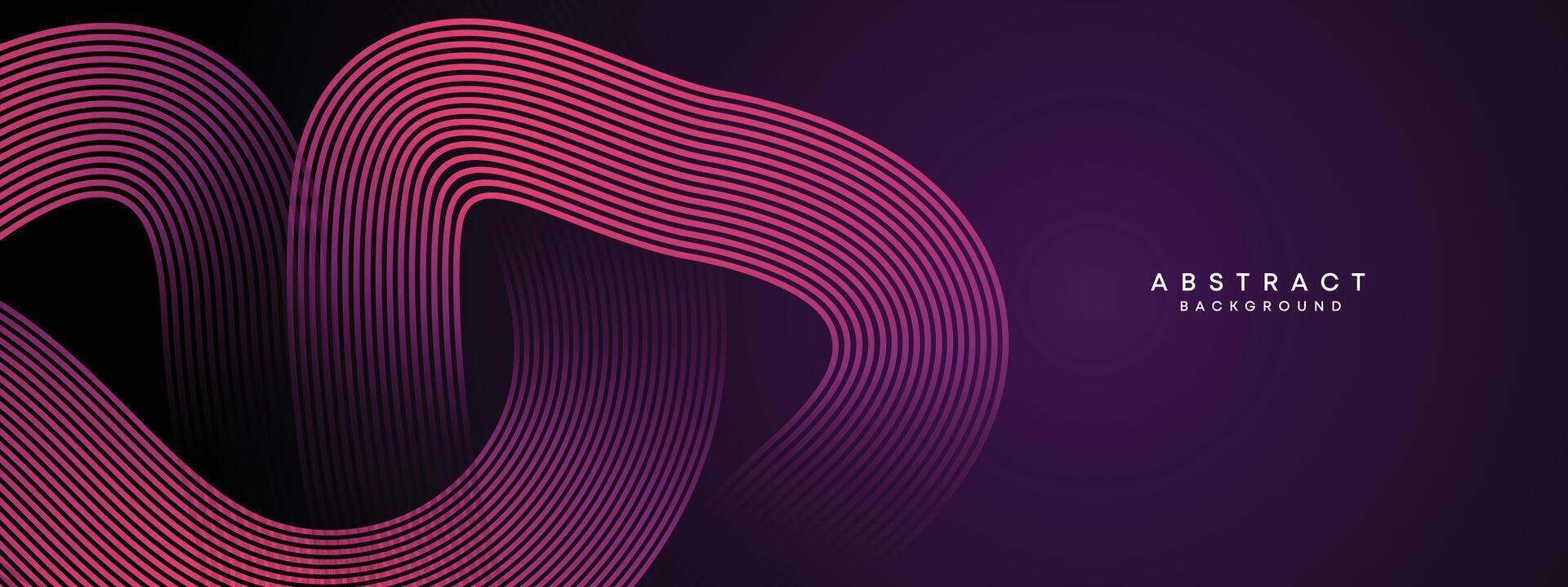 abstract donker Purper en roze golvend cirkels lijnen technologie achtergrond. helling met gloeiend lijnen glimmend meetkundig vorm en diagonaal, voor brochure, omslag, poster, banier, website, hoofd vector