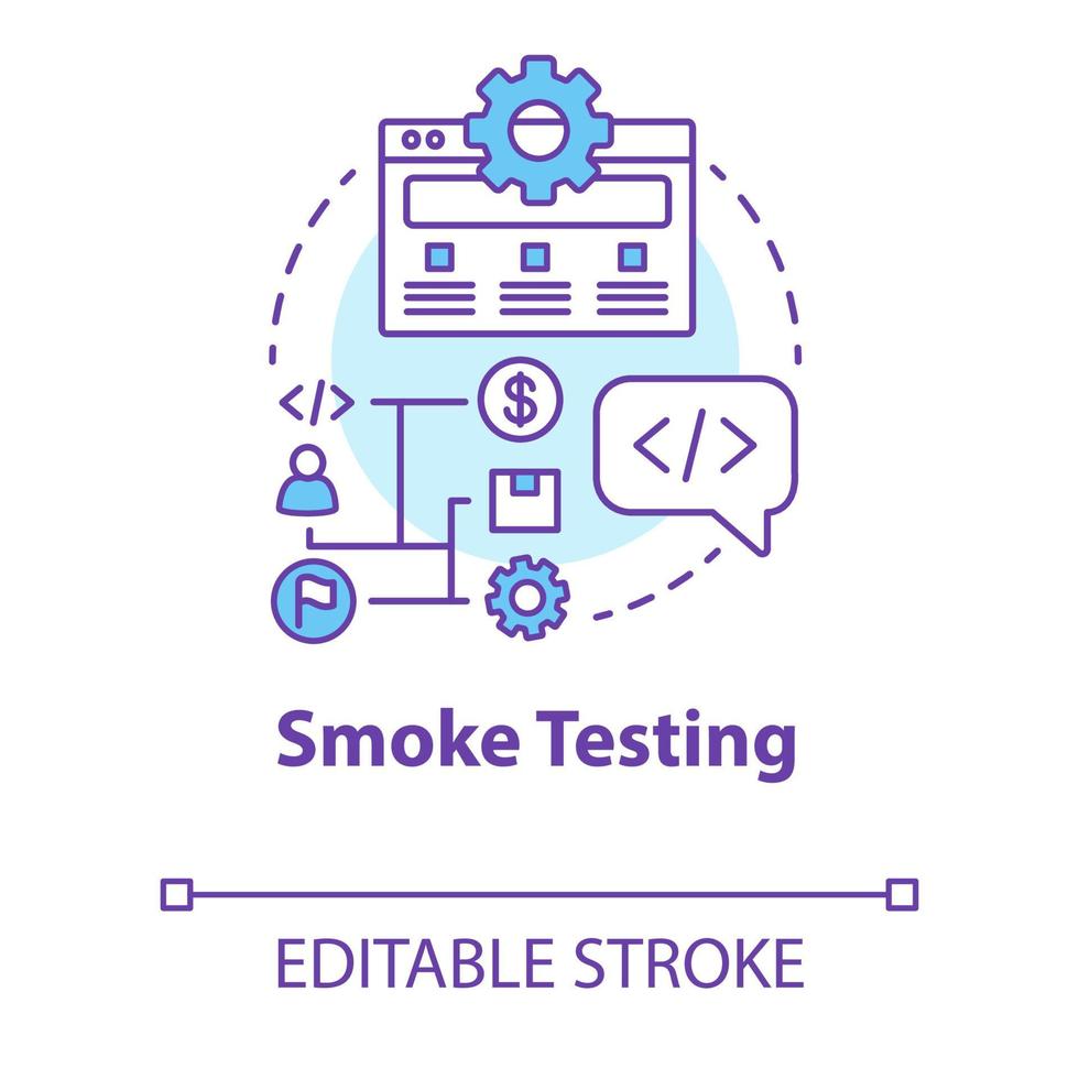 rook testen concept icoon. software ontwikkeling fase idee dunne lijn illustratie. verificatietesten bouwen. applicatie programmeren. het projecteert. vector geïsoleerde overzichtstekening. bewerkbare streek