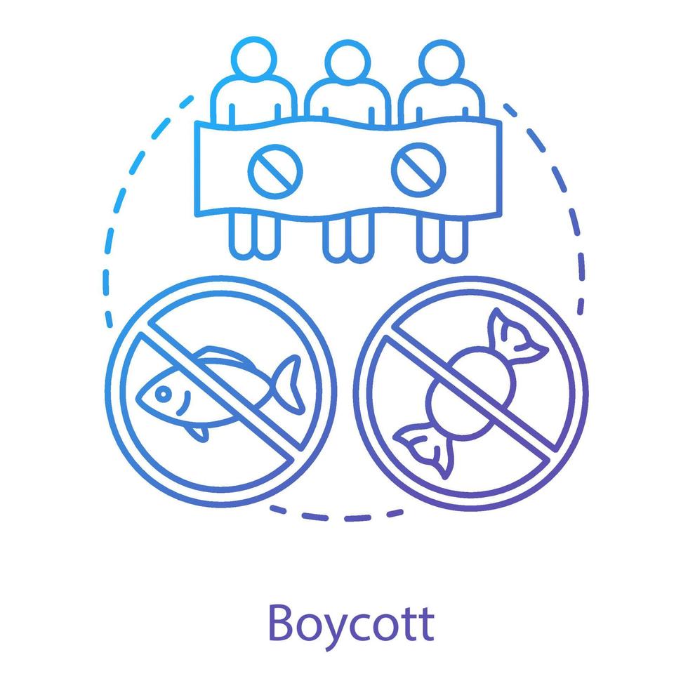 boycot concept icoon. openbare demonstratie, productonthouding, consumentenactivisme idee dunne lijnillustratie. demonstranten, activisten met banner vector geïsoleerde overzichtstekening. zakelijke sancties