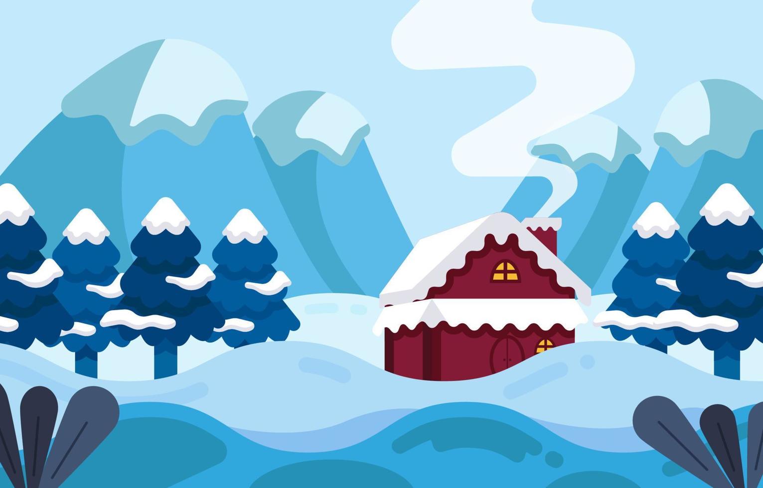 winterlandschap met cottage en sparren concept vector