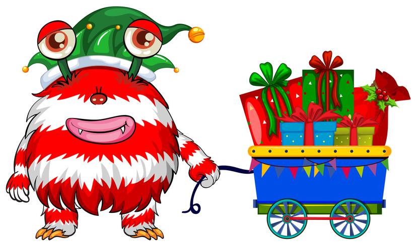 Kerstthema met monster en cadeautjes vector