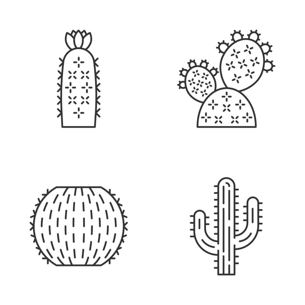 wilde cactus lineaire iconen set vector