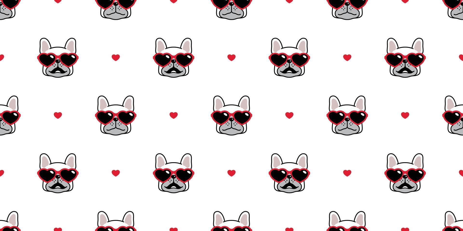 hond naadloos patroon Frans bulldog Valentijn vector hart zonnebril sjaal geïsoleerd herhaling behang tegel achtergrond tekenfilm huisdier puppy hoofd tekening illustratie wit ontwerp