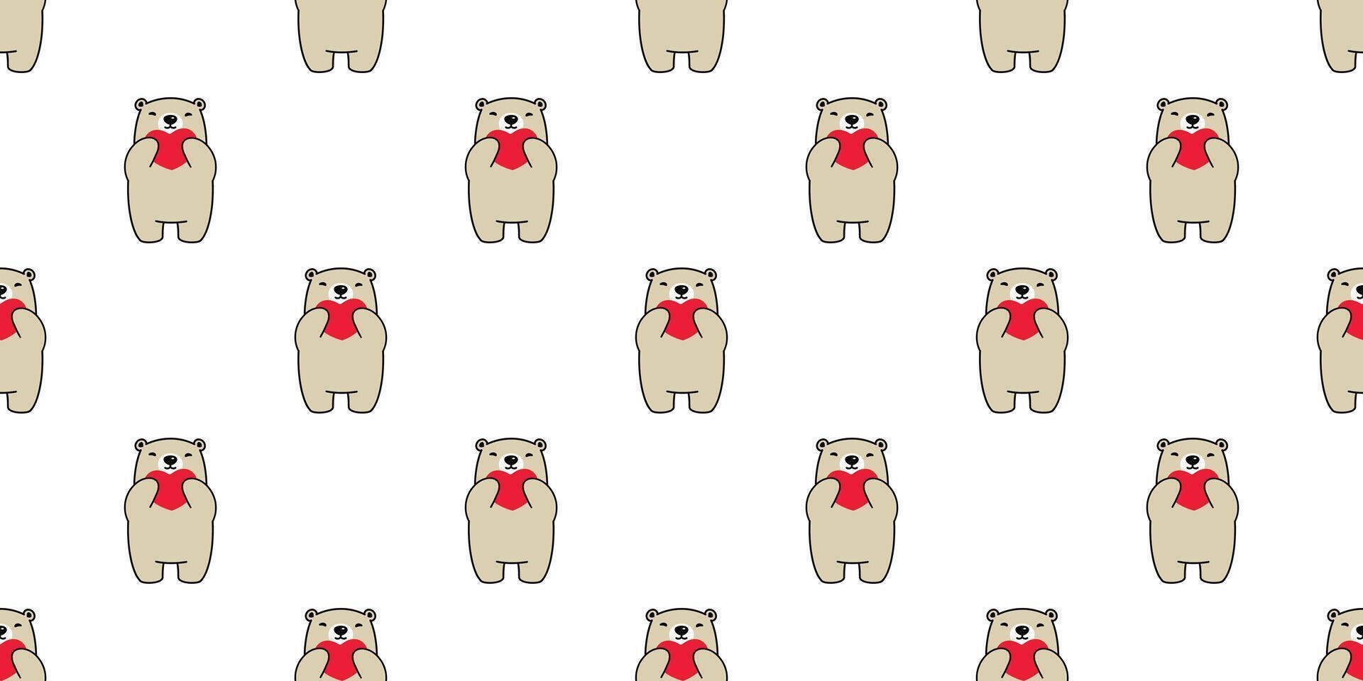 beer naadloos patroon hart Valentijn vector polair beer teddy knuffel tekenfilm sjaal geïsoleerd herhaling behang tegel achtergrond illustratie tekening bruin ontwerp