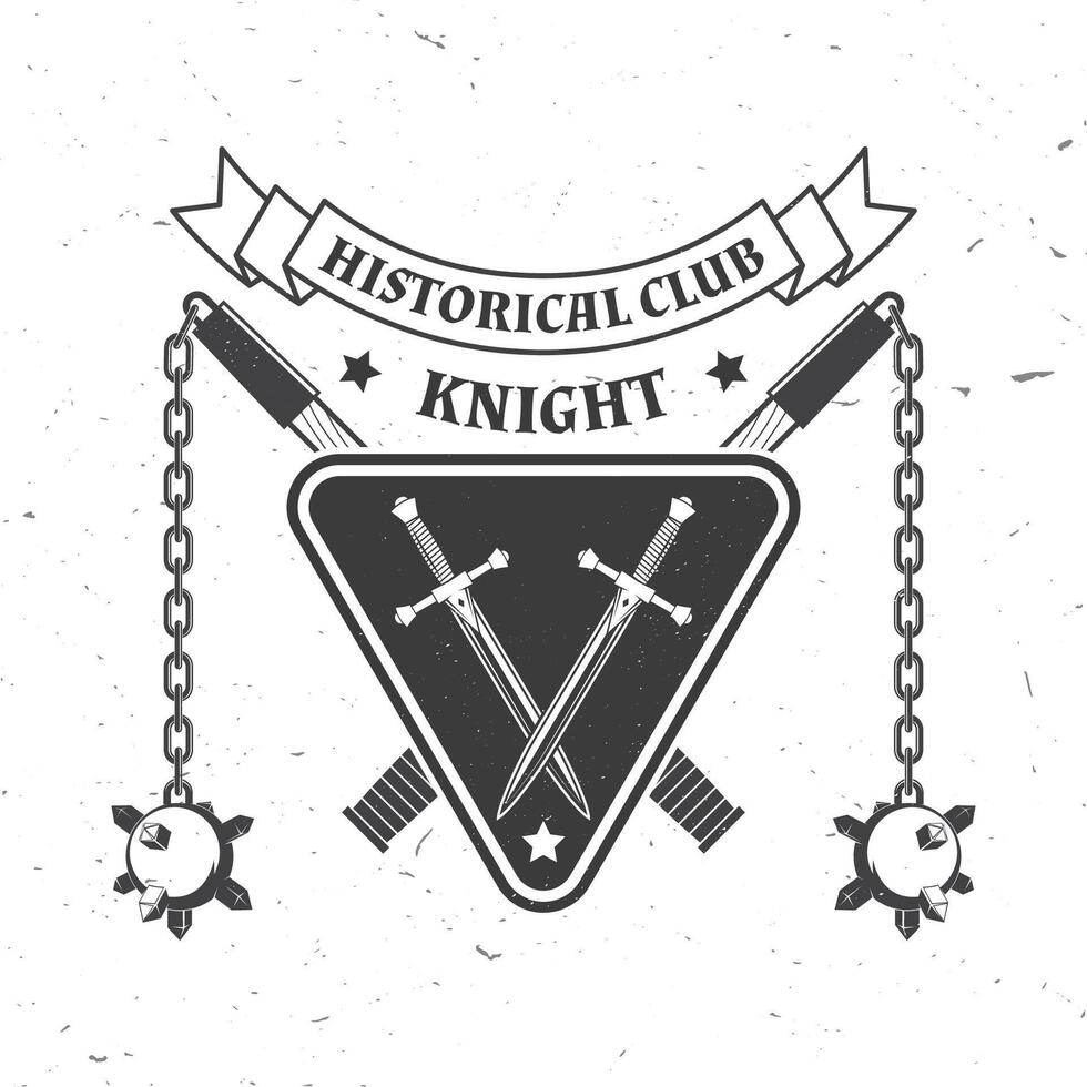 ridder historisch club insigne ontwerp. vector illustratie concept voor shirt, afdrukken, stempel, bedekking of sjabloon. wijnoogst typografie ontwerp met dorsvlegel en schild silhouet.