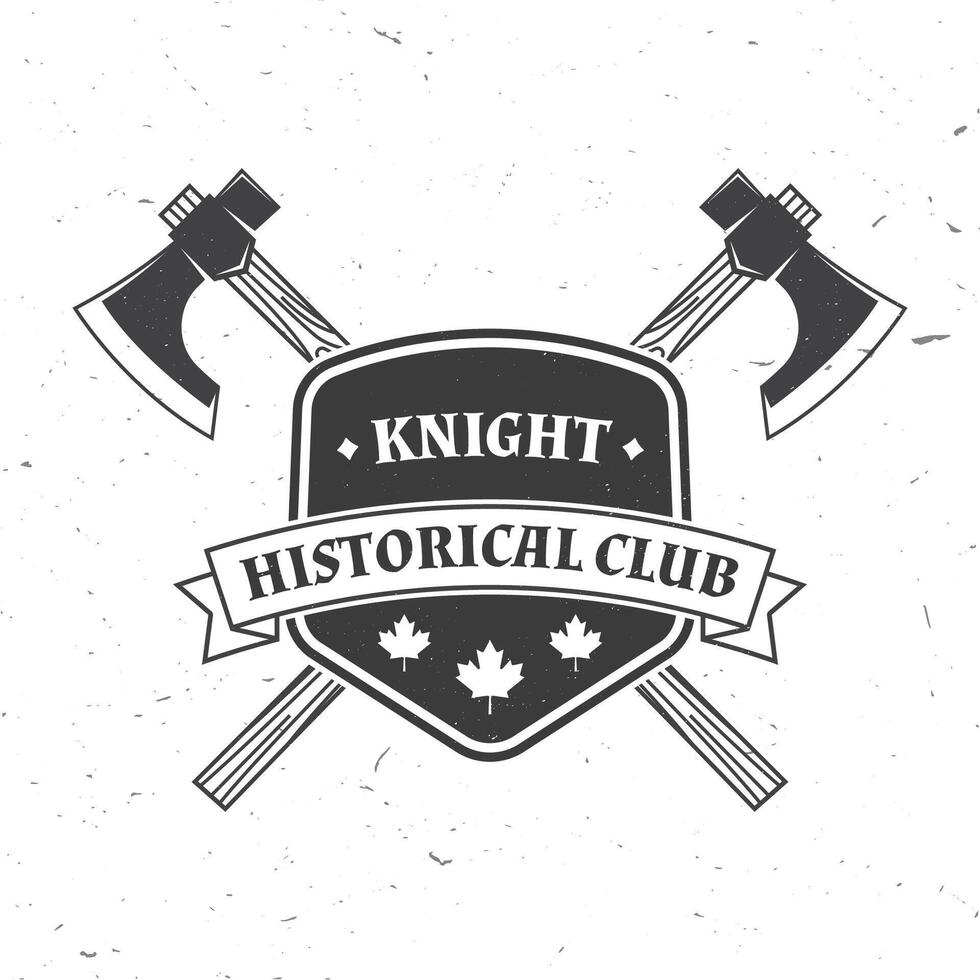 ridder historisch club insigne ontwerp. vector illustratie concept voor shirt, afdrukken, stempel, bedekking of sjabloon. wijnoogst typografie ontwerp met strijd bijl en schild silhouet.