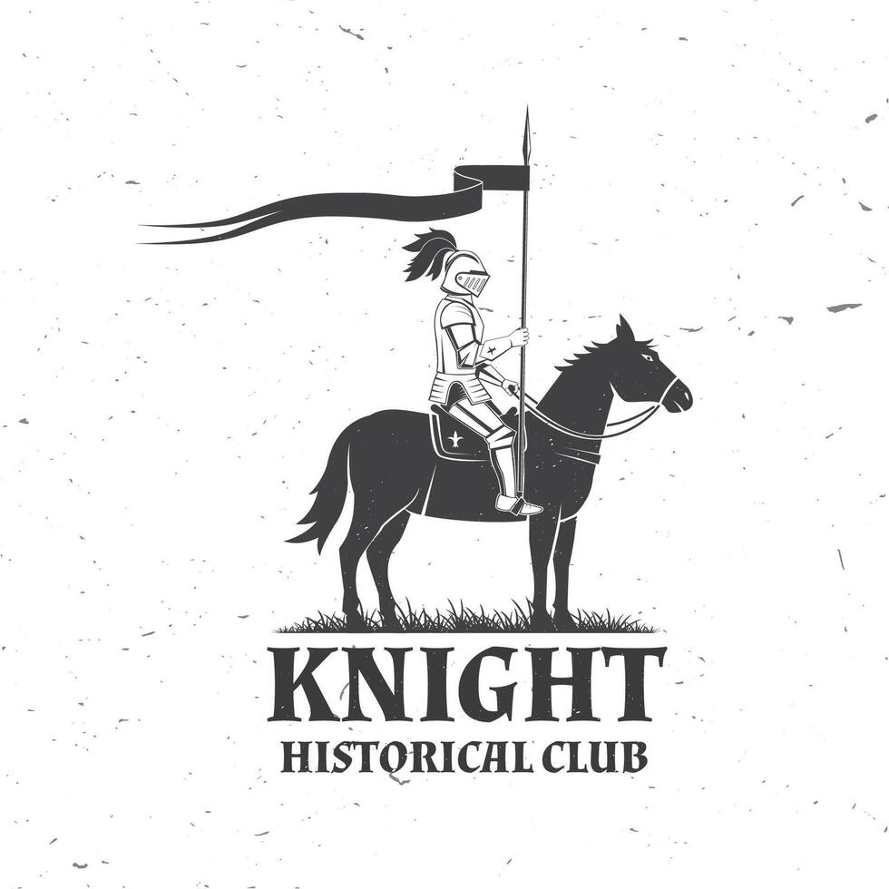 ridder historisch club insigne ontwerp. vector illustratie concept voor shirt, afdrukken, stempel, bedekking of sjabloon. wijnoogst typografie ontwerp met ridder Aan een paard silhouet.