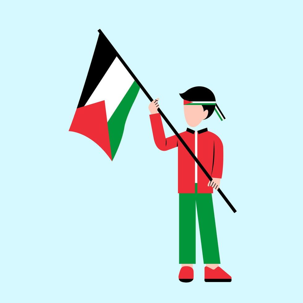 een Mens Holding Palestina vlag vector